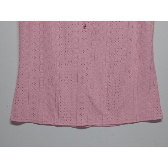 Womens top blouse 1X/2X/3X Pink EYELET KNIT romantic STRETCH lace CAP sleeve - Picture 9 of 12